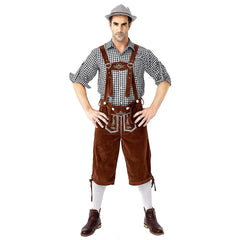 Men’s German Bavarian Oktoberfest Costume Set for Halloween Dress Up Party and Beer Festival Brown - INSWEAR