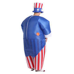 Inflatable Uncle Sam Cosplay Costume Halloween Costumes For Men Stripe Jumpsuit with Hat - INSWEAR