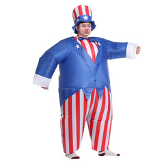 Inflatable Uncle Sam Cosplay Costume Halloween Costumes For Men Stripe Jumpsuit with Hat - INSWEAR