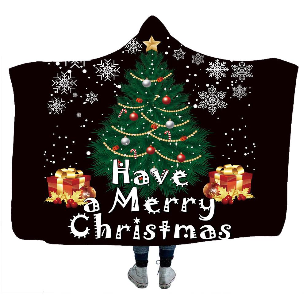 Merry Christmas Hooded Blanket Fleece Throw Blanket Winter Sofa Bedding Blankets - INSWEAR