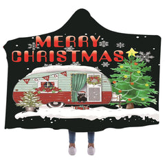 Merry Christmas Hooded Blanket Fleece Throw Blanket Winter Sofa Bedding Blankets - INSWEAR