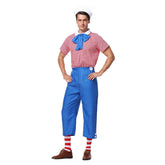 Men Halloween Striped Navy Sailor Role Play Costume Set Club Uniform Costume Outfit - INSWEAR