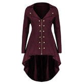 Women's Retro Irregular Vintage Hem Coat Button Zipper Jacket Tunic Casual Layered Coat - INSWEAR