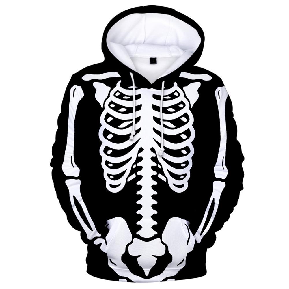 Unisex Halloween Cosplay Hoodies Men Women Skeleton Printed Long Sleeve Sportswear Casual Pullover Sweatshirt - INSWEAR