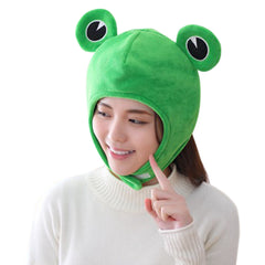 Plush Frog Hat Cap Frog Ears Costume Fuzzy Furry Animal Hats Party Photo Booth Props for Kids and Adults - INSWEAR