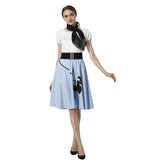 Retro Poodle Print High Waist Skater Vintage Rockabilly Swing Tee Cocktail Dress - INSWEAR