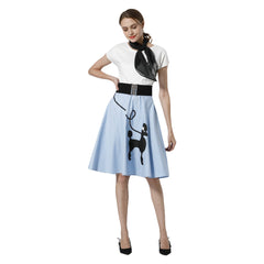 Retro Poodle Print High Waist Skater Vintage Rockabilly Swing Tee Cocktail Dress - INSWEAR