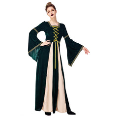 Women Medieval Costume Renaissance Vintage Dress Flare Long Sleeve Floor Length Palace Royal Court Costume - INSWEAR