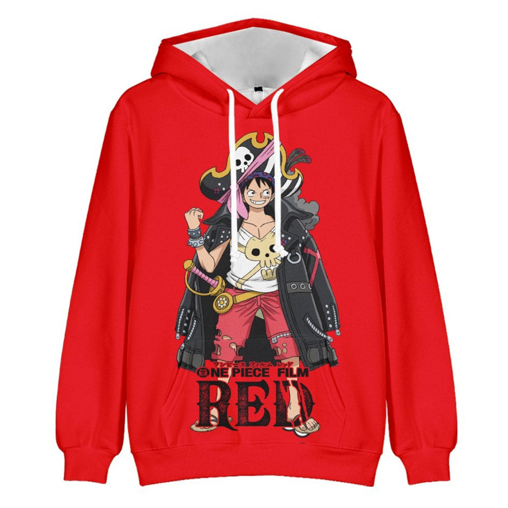 Unisex ONE PIECE FILM RED Hoodies Monkey D. Luffy Printed Cosplay Hooded Sweatshirt Casual Streetwear Pullover Hoodie - INSWEAR