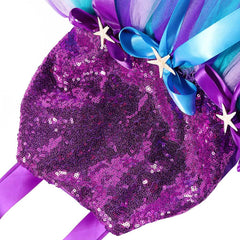 Princess Girls Mermaid Tutu Dress Kids Sparkle Sequin Purple Starfish Birthday Party Dresses Halloween Costume - INSWEAR