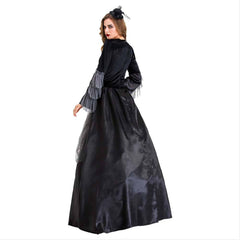 Women Long Dresses Elegant Halloween Party Cosplay Costume Vintage Witch Long Sleeve Maxi Dress - INSWEAR