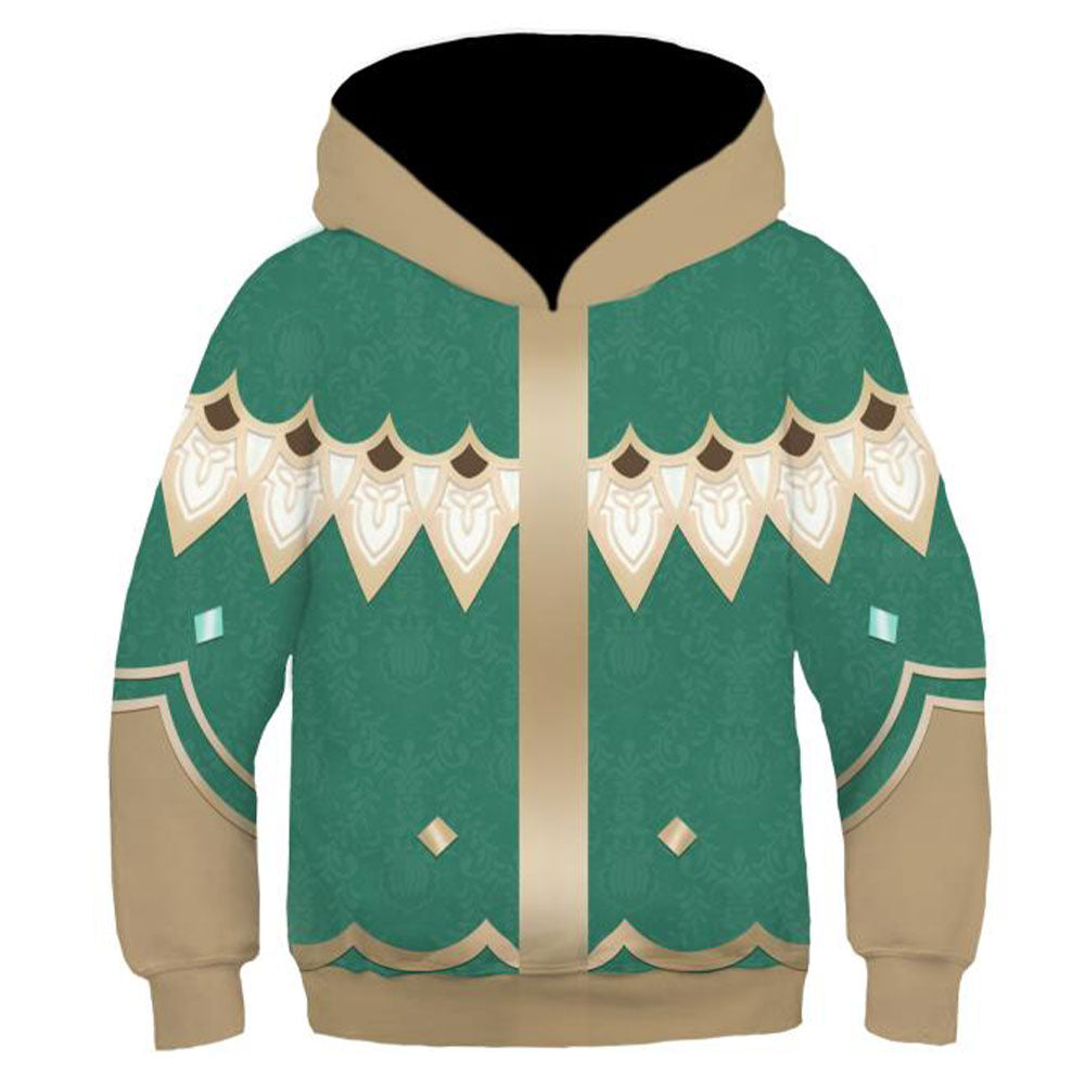 Kids Genshin Impact Hoodies Venti Cosplay Hooded Sweatshirt Casual Streetwear Pullover Hoodie - INSWEAR