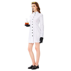Women Halloween White Lab Coat Long Sleeve Fancy Cosplay Costume - INSWEAR