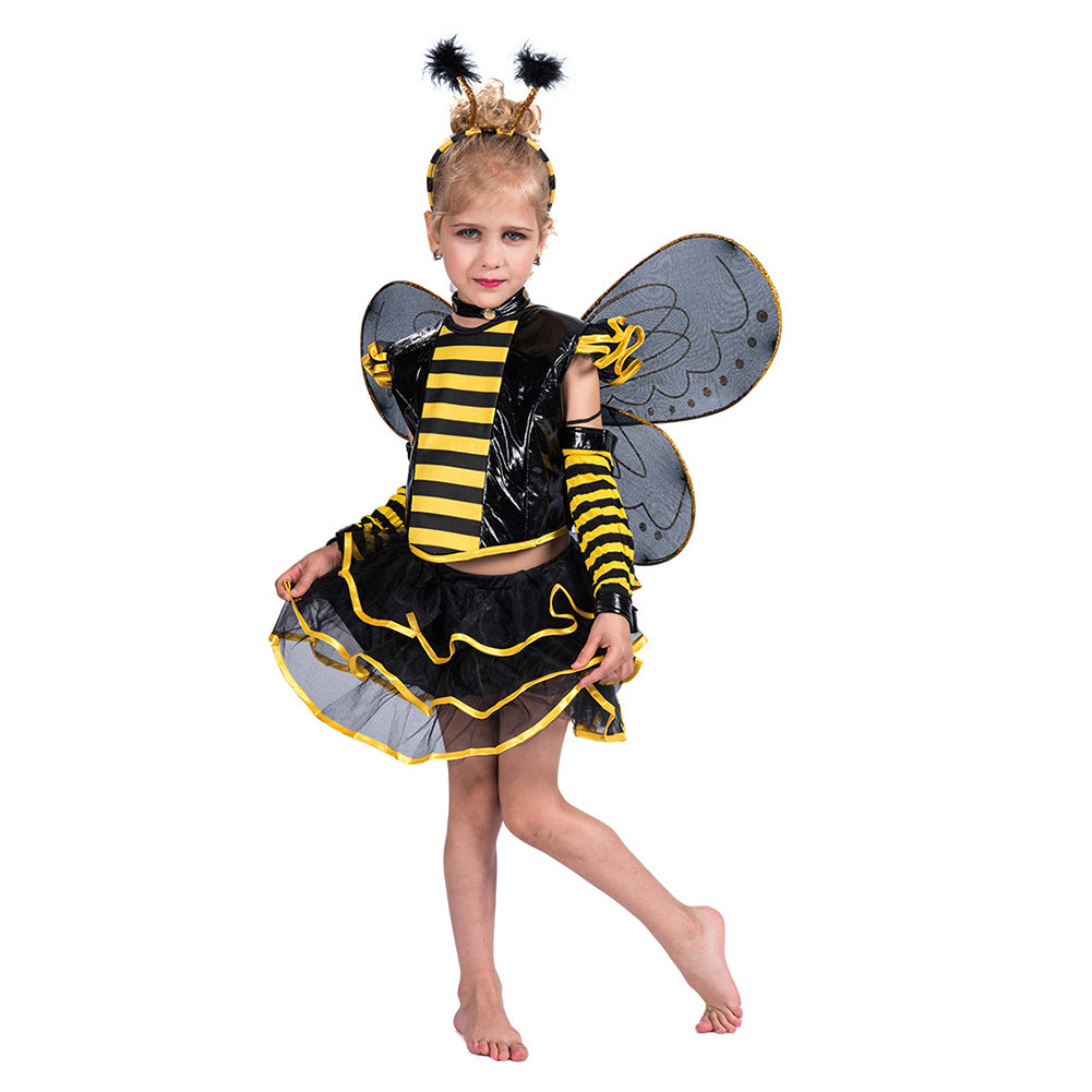 Girls Bumble Bee Costume Honeybee Fancy Dress Up Outfit Fairy Ballerina Tutu Skirt Set - INSWEAR