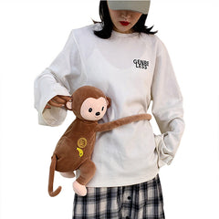 Plush Stuffed Toy Shoulder Bag Creative 3D Monkey Backpack Cute Animal Cartoon Plush Backpack - INSWEAR