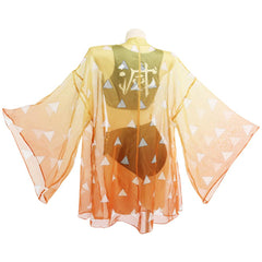 Women Demon Slayer: Kimetsu no Yaiba Agatsuma Zenitsu Cosplay Two Piece V Neck Bathing Suit Swimsuit with Sheer Kimono Cardigan Cover Up - INSWEAR