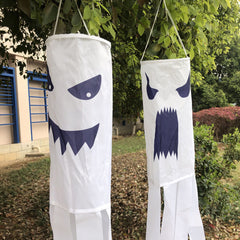 2PCs Halloween Hanging Ghost Windsocks Flag Decoration Haunted House Hanging Ghost Horror Props Creepy Decor - INSWEAR