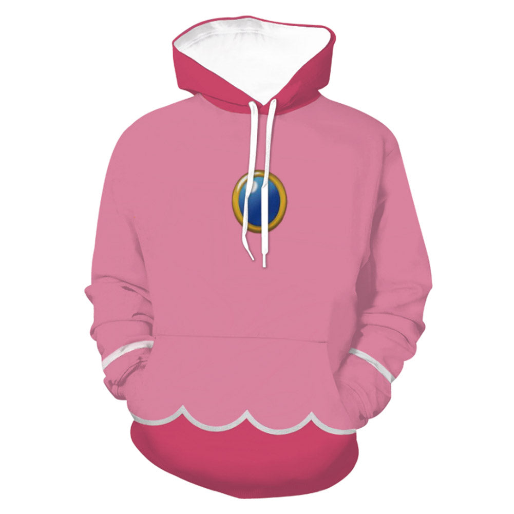 Super Mario Bros Princess Peach Cosplay Hoodie Printed Hooded Sweatshirt Men Women Casual Pullover Hoodie