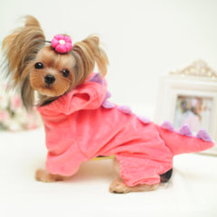 Pet Plush Outfit Dinosaur Costume with Hood for Small Dogs & Cats Jumpsuit Winter Coat Warm Clothes - INSWEAR