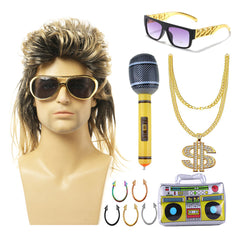 80s Cosplay Wig Long Curly Hair Wavy Wig Punk Men‘s Rock Headgear Masquerade Performance Props Costume Accessories