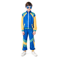 Children Stage Costume Blue Retro Dance Clothes Sportwear Set Outfits Halloween Carnival Suit