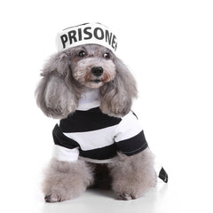 Prisoner Dog Costume - Prison Pooch Dog Halloween Costume Party Pet Dog Costume Clothes Cosplay with Hat - INSWEAR