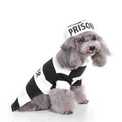 Prisoner Dog Costume - Prison Pooch Dog Halloween Costume Party Pet Dog Costume Clothes Cosplay with Hat - INSWEAR