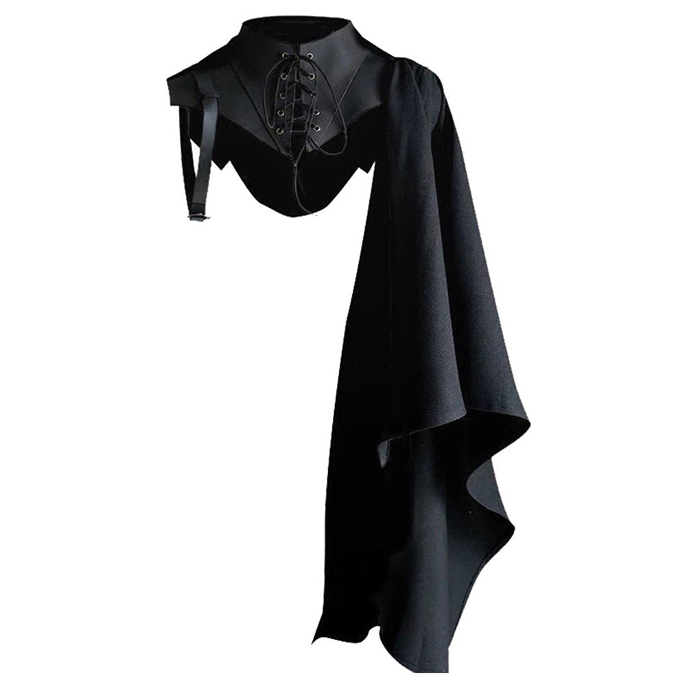 Medieval Men Retro Faux Leather Cape Chest Harness Costume - INSWEAR
