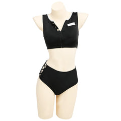 Women Demon Slayer: Kimetsu no Yaiba Agatsuma Zenitsu Cosplay Two Piece V Neck Bathing Suit Swimsuit with Sheer Kimono Cardigan Cover Up - INSWEAR