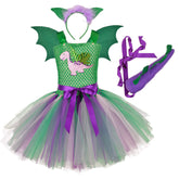 Dinosaur Kids Girls Cosplay Costume Dress Tail Headband Outfits Halloween Carnival Party Suit