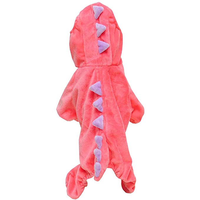Pet Plush Outfit Dinosaur Costume with Hood for Small Dogs & Cats Jumpsuit Winter Coat Warm Clothes - INSWEAR