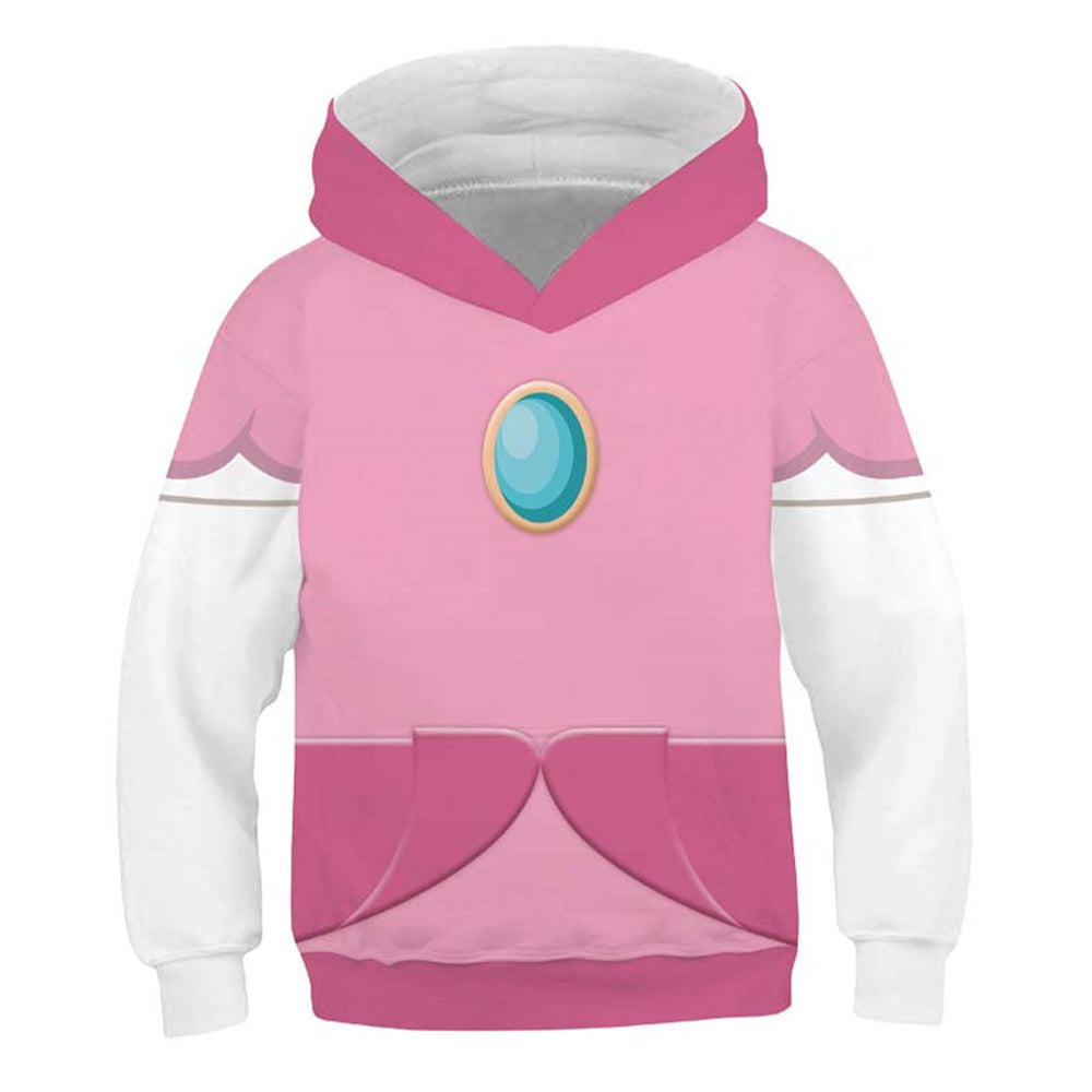 The Super Mario Bros. Peach Kids Girls Cosplay Hoodie Printed Hooded Sweatshirt Casual Streetwear