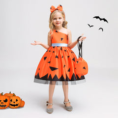 Kids Girls Funny Pumpkin Cosplay Dress Halloween Carnival Costume Dress Up - INSWEAR