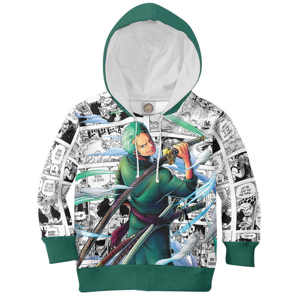 One piece Roronoa Zoro Kids Cosplay Hoodie 3D Printed Hooded Sweatshirt Casual Streetwear Pullover