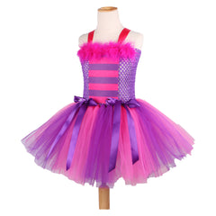 Cheshire Cat Cosplay Costume Kids Girls TuTu Dress Headband Outfits Halloween Carnival Party Suit