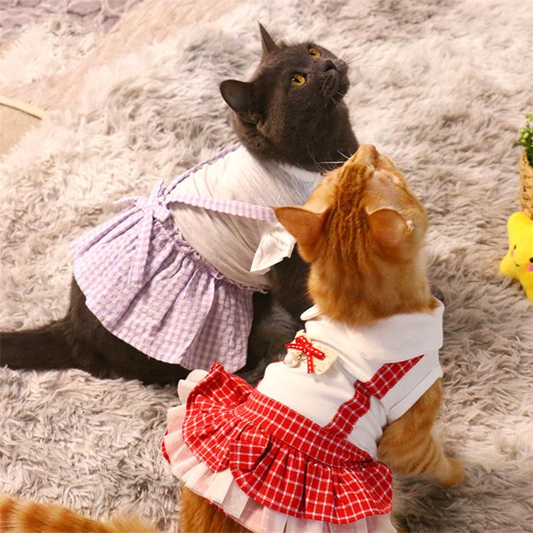Pet Lolita Dress Cartoon Clothes Striped Dress Small Pet Outfits Cosplay Maid Dress Princess Mini Skirt - INSWEAR