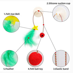 Cat Self Interative Bell Ball Toy Christmas Sucker Funny Cat Stick Elastic Cat Feather Ball Toy Funny Cat Artifact - INSWEAR