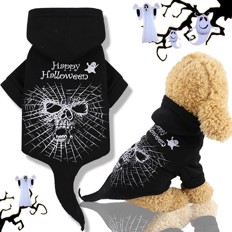 Halloween Pet Hoodie Coat Black Skull Puppy Dog Apparel Outfits Winter Clothes Party Dressing Up - INSWEAR