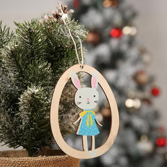 3pcs Easter Wood Garland Easter Hanging Ornaments with Rustic Linen Tassels and Bunny Egg Pendant - INSWEAR