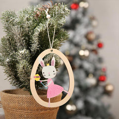 3pcs Easter Wood Garland Easter Hanging Ornaments with Rustic Linen Tassels and Bunny Egg Pendant - INSWEAR