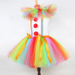 Kids Girls Clown Cosplay Costume Outfits Halloween Carnival Party Suit