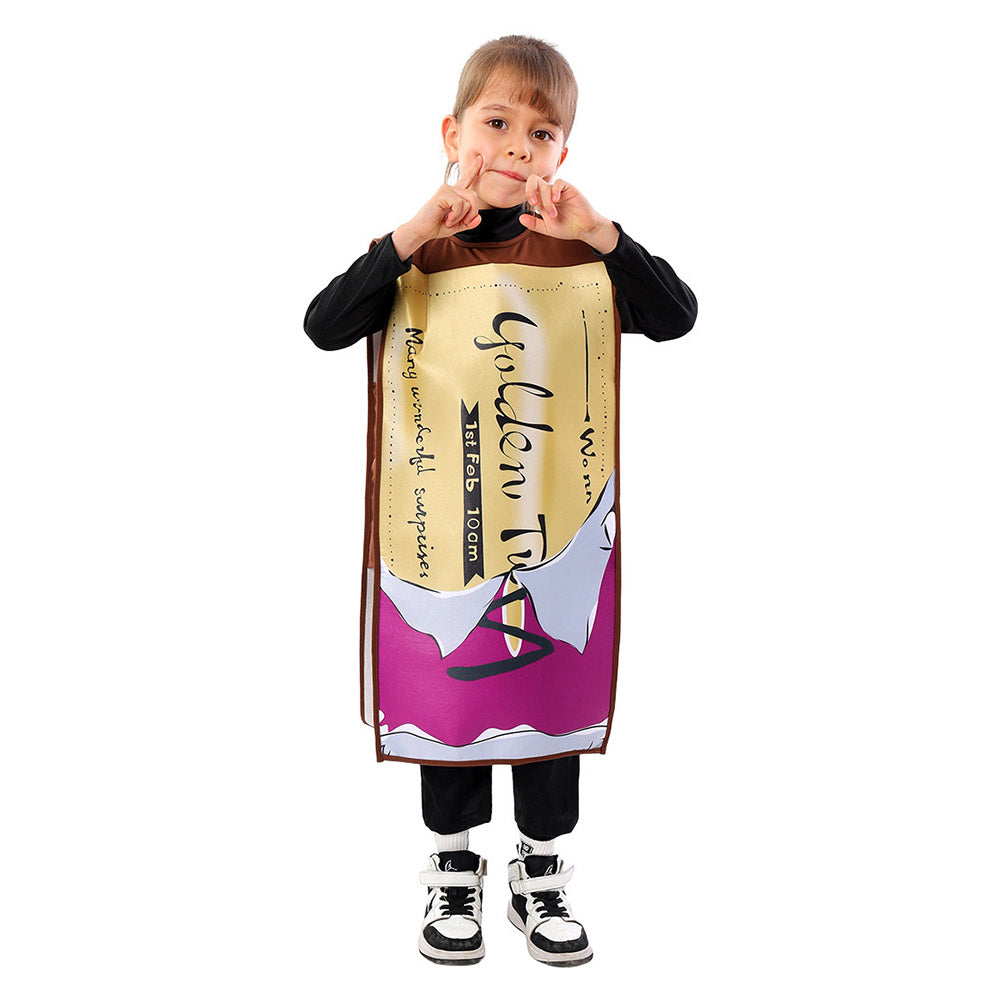 Charlie and the Chocolate Factory Kids Children Gold Coupon Smock Cosplay Costume Outfits Halloween Carnival Suit