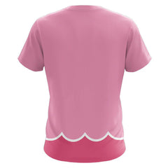 Super Mario Bros Princess Peach Cosplay T shirt Summer Print Short Sleeve Shirt Halloween Carnival Party Suit