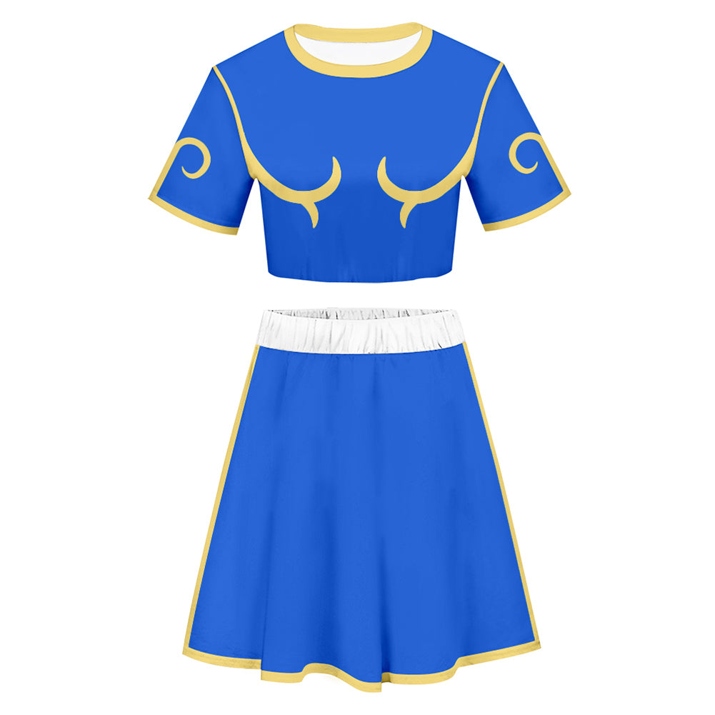 Street Fighter Chun Li Short sleeved short skirt set Cosplay Costume Outfits Halloween Carnival Party Disguise Suit