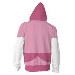 The Super Mario Bros. Peach Cosplay Hoodie Printed Zip Up Sweatshirt Casual Streetwear