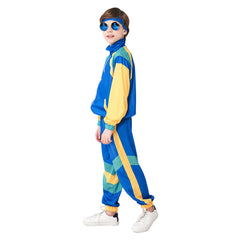 Children Stage Costume Blue Retro Dance Clothes Sportwear Set Outfits Halloween Carnival Suit