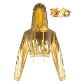 Halloween Carnival Shiny Laser Golden Adult Cosplay Hoodie Mask Set Hooded Long Sleeved Sweatshirt Casual Pullover Hoodie