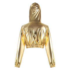 Halloween Carnival Shiny Laser Golden Adult Cosplay Hoodie Mask Set Hooded Long Sleeved Sweatshirt Casual Pullover Hoodie
