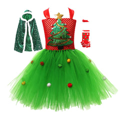 Kids Girls Christmas Tree Green Tutu Dress Outfits Christmas Carnival Suit Cosplay Costume
