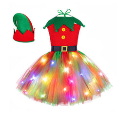Kids Girls Christmas TUTU Dress ELF Cosplay Costume Outfits Christmas Carnival Suit